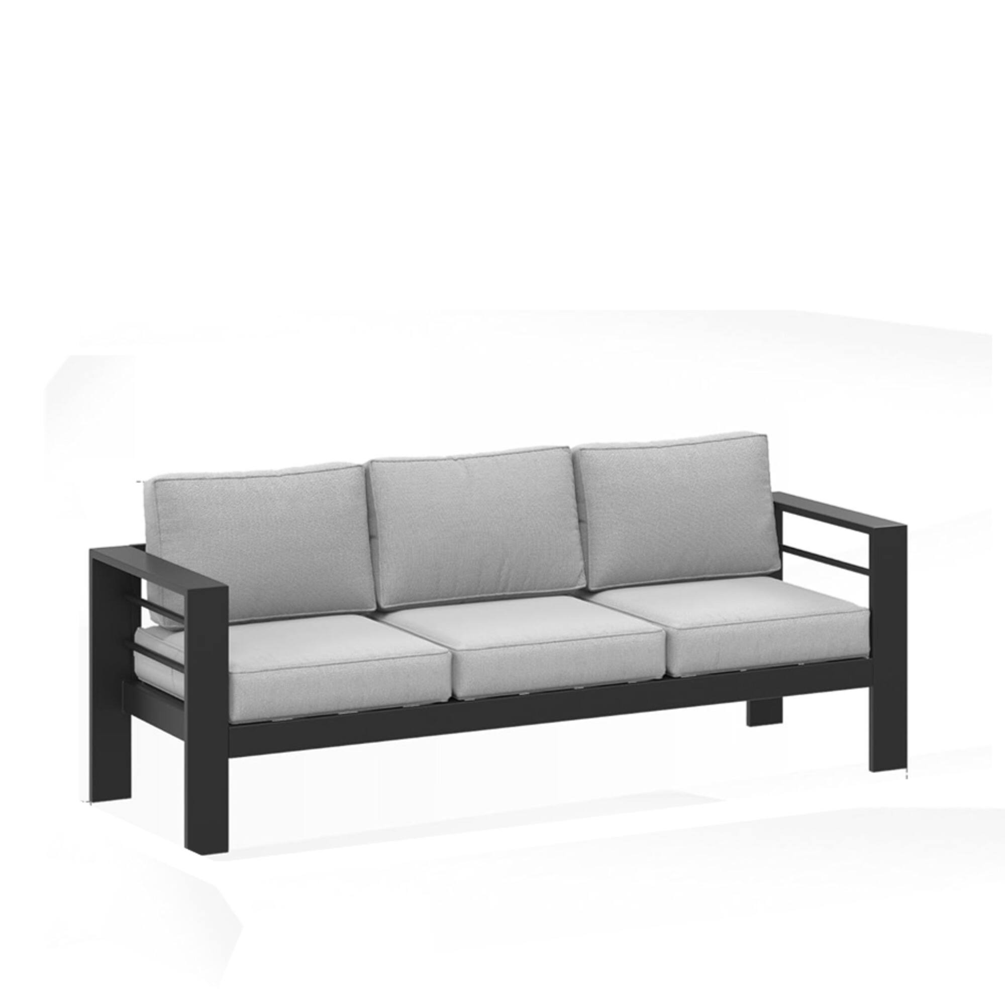 Mondawe - 75" 3-Seat Metal Patio Sofa Couch with Cushions - Black+Grey