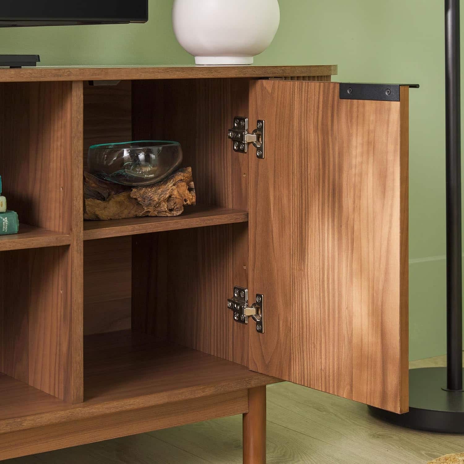 Alt View 13. Walker Edison - Modern Reeded 60” TV Stand with Open and Concealed Storage - Mocha.