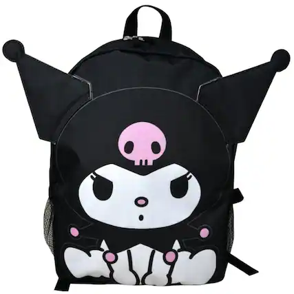 Front. Hello Kitty - Hello Kitty Kuromi Front Body 16” Backpack with Ears - Black.