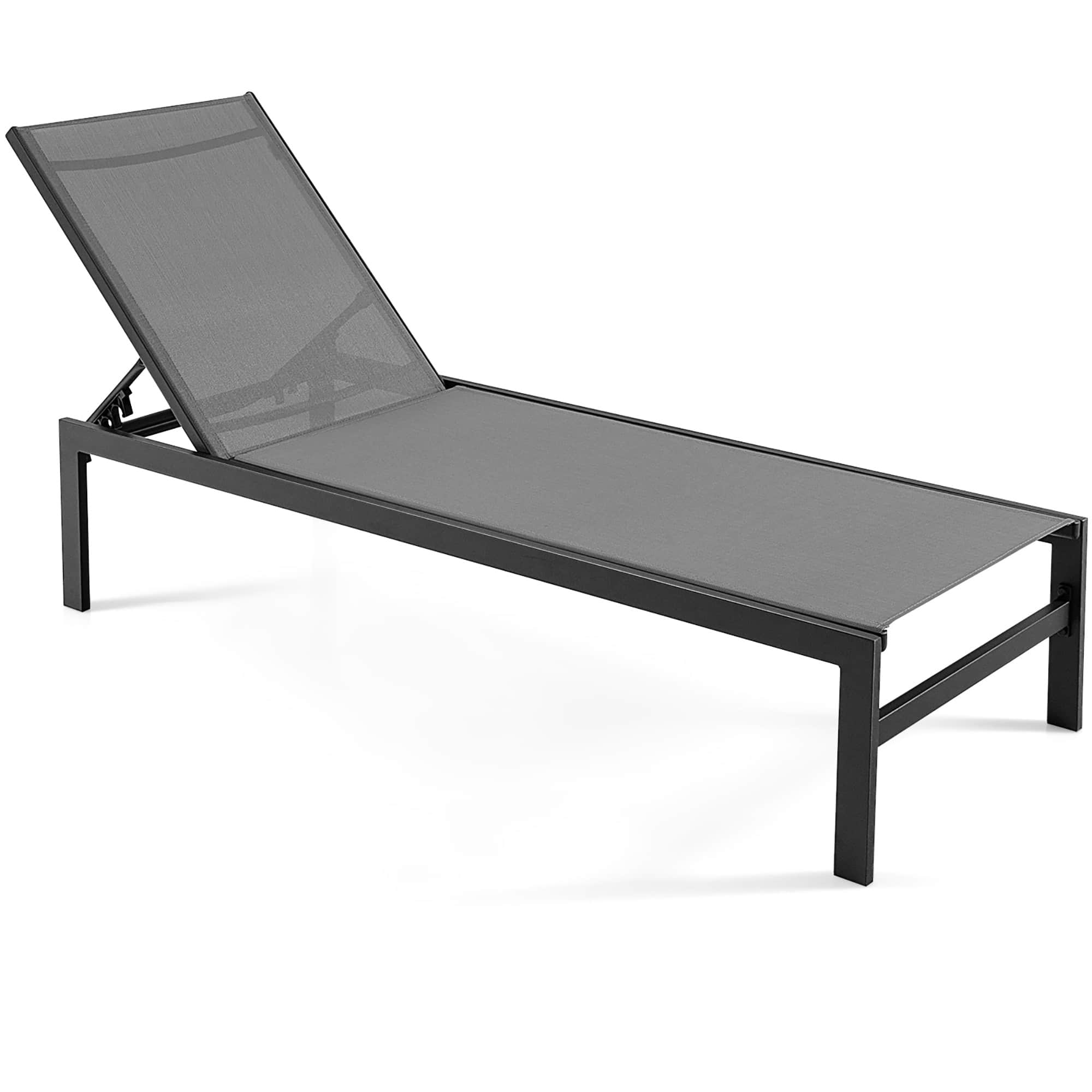 Gymax - Patio Chaise Lounge Outdoor Adjustable Lounge Chair W/ 6-Position Backrest - Grey