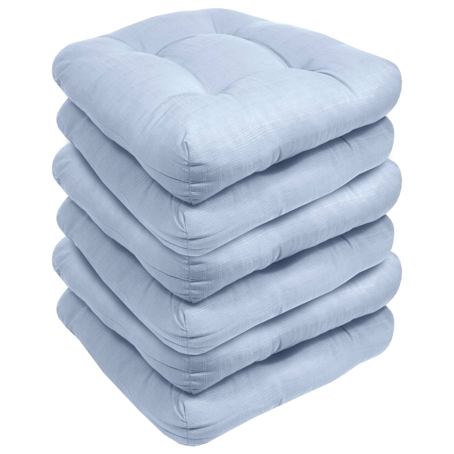 Angle. Sweet Home Collection - Patio Cushions Indoor/Outdoor Chair Pads Tufted 19" x 19", 6-Pack - Light Blue.