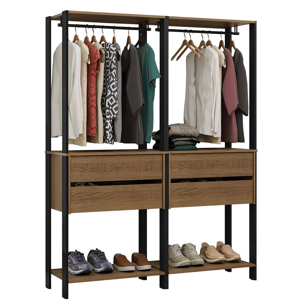 Angle. Madesa - Madesa Wardrobe Clothes Storage Rack with 4 Drawers and Hanging Spaces 55"L - Black/Brown - Rustic/Black.