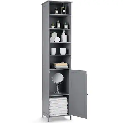 Front. Ecooso - 72 Inch Tall Floor Storage Cabinet with Adjustable Shelves for Bathroom or Laundry - Gray.