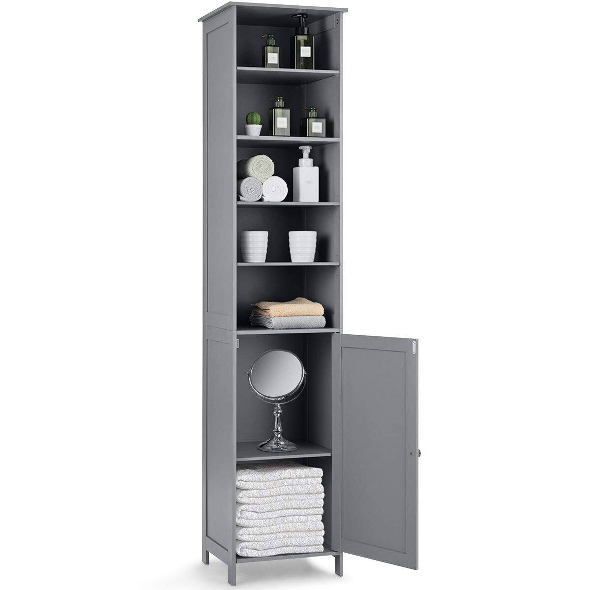 Front. Ecooso - 72 Inch Tall Floor Storage Cabinet with Adjustable Shelves for Bathroom or Laundry - Gray.