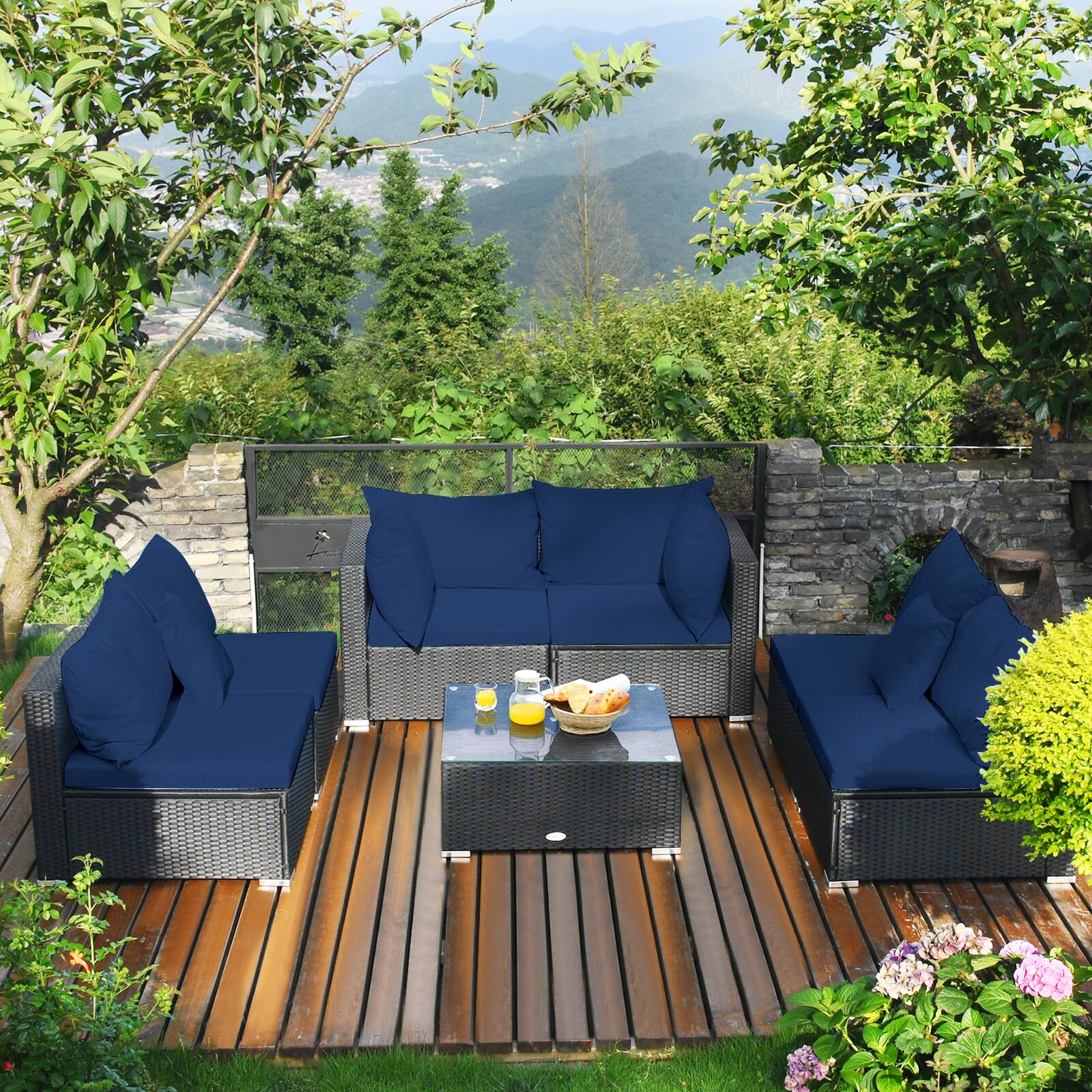 Alt View 5. Costway - Costway 7PCS Patio Rattan Sofa Set Sectional Conversation Furniture Set Garden - Navy.