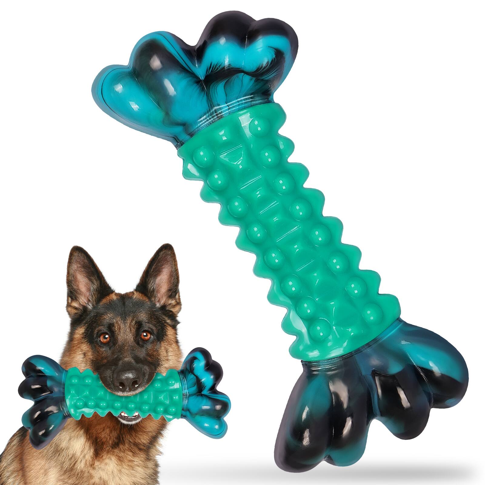 Front. Frienhund - Aggressive Chewers Bacon Flavor Nylon Tough Chew Dog Toy, 1 count - Green.