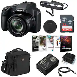 Bundle - Panasonic - LUMIX FZ80D Point & Shoot Digital Camera, with 32GB SDHC Memory Card, Shoulder Bag, PC Software Package