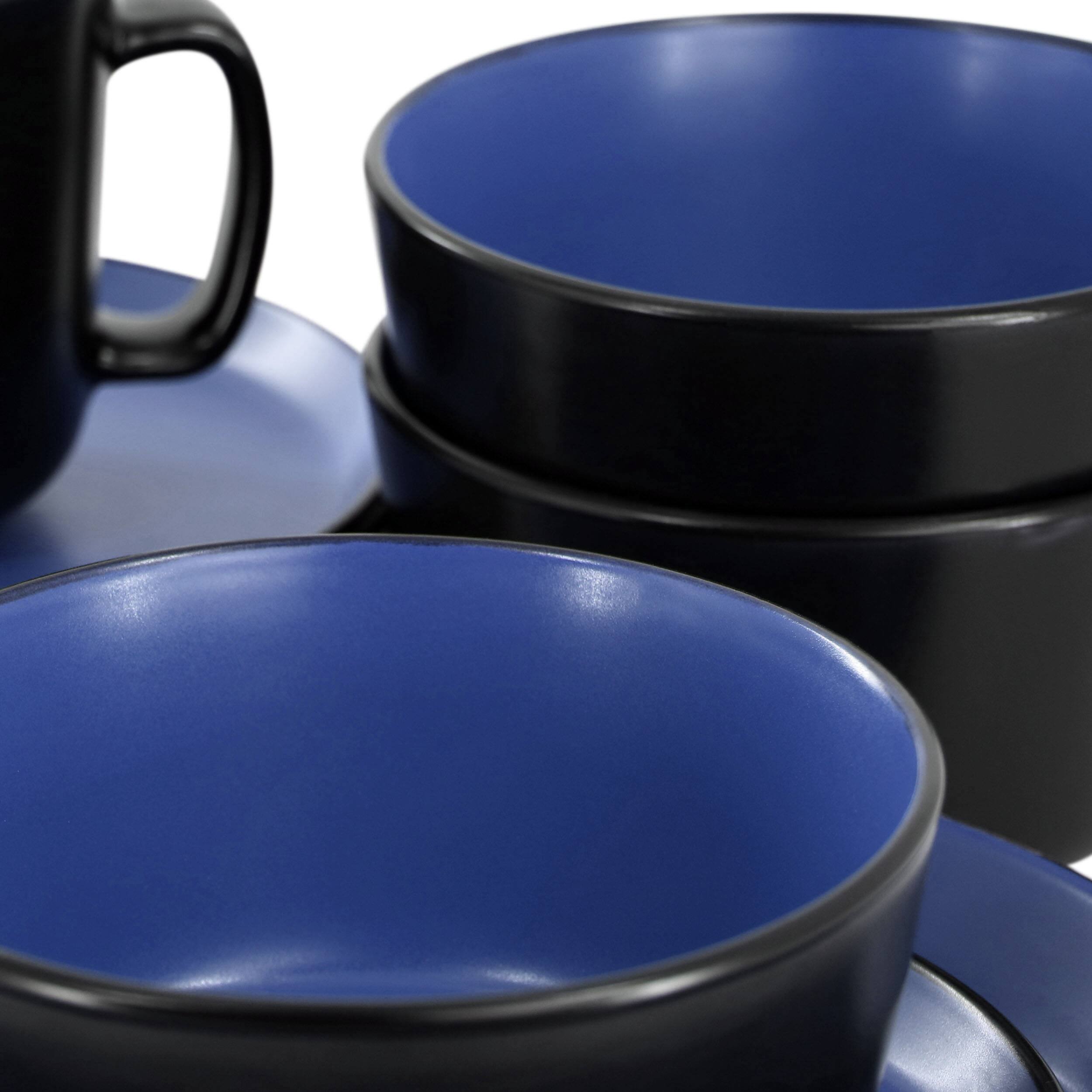 Alt View 7. Elama - Elama Bacarra 16 Piece Stoneware Dinnerware Set in Two Tone Black and Blue - Black and Blue.