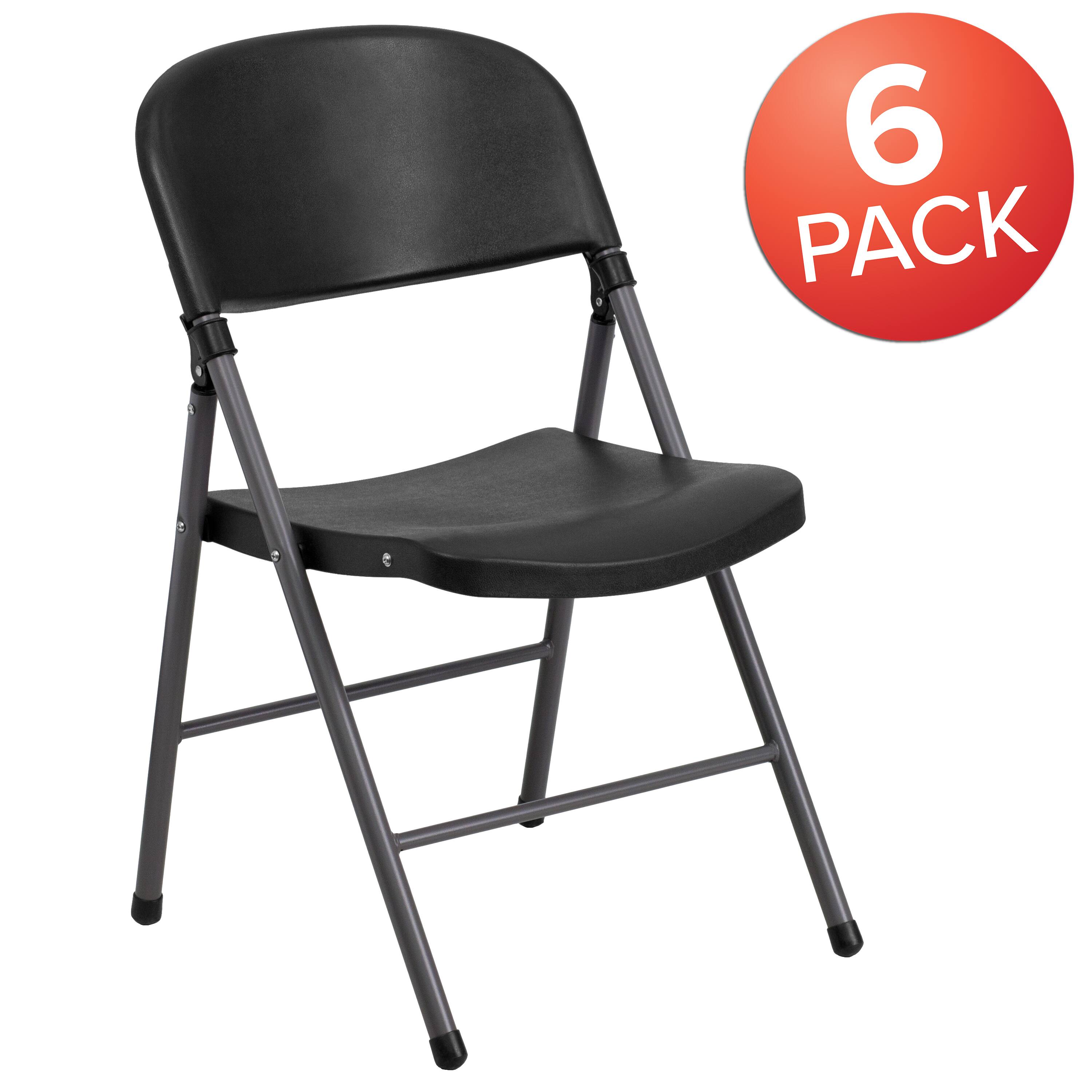 Alt View 1. Emma + Oliver - Missy Set of 6 330 lb. Capacity Plastic Folding Chairs with Charcoal Frame - Black.