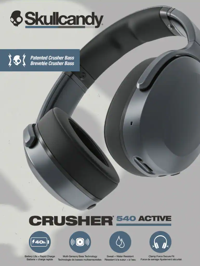 Skullcandy Crusher 540 Active Wireless Over Ear Headphones Coal Skullcandy Crusher 540 Active Wireless Over Ear Headphones Coal
