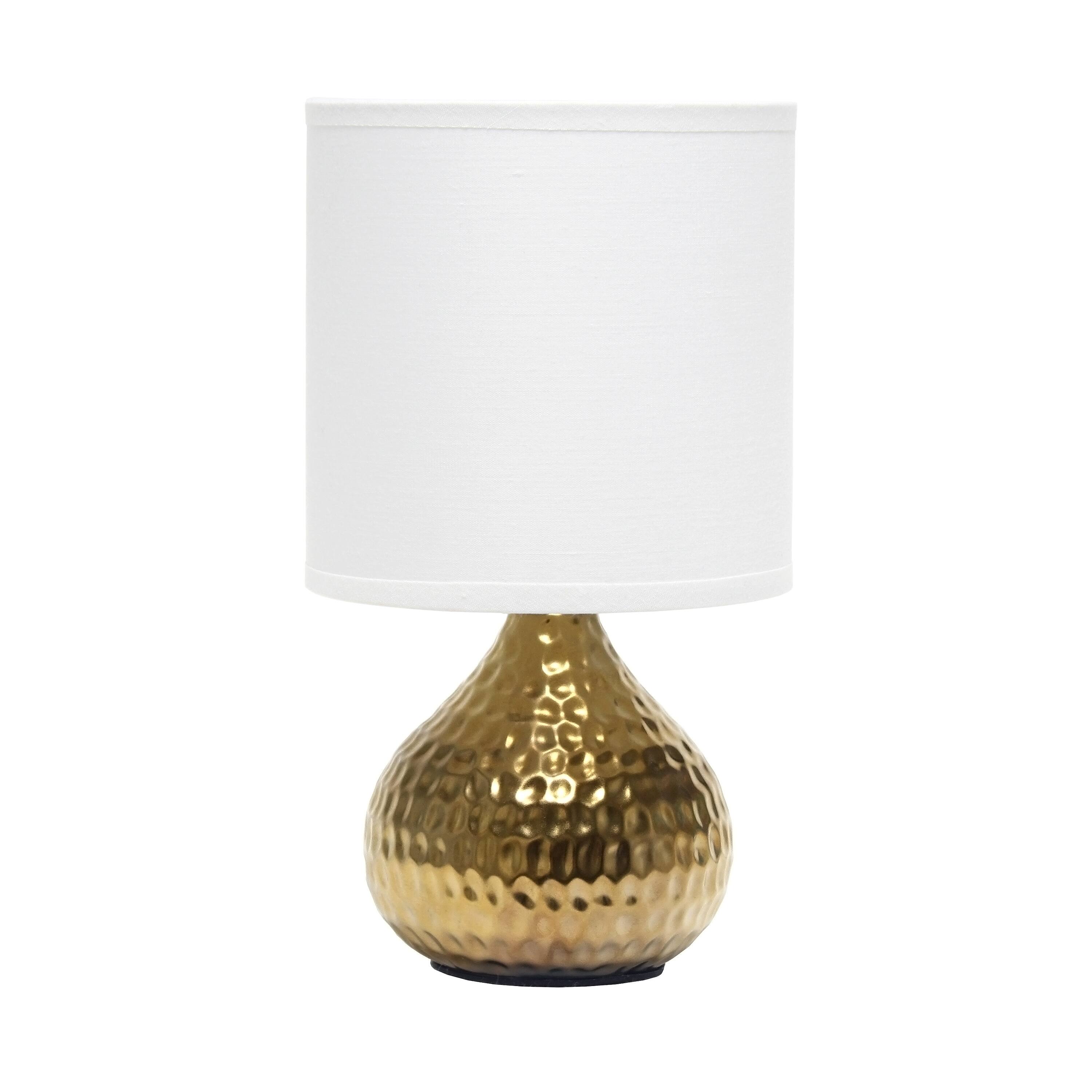 Front. Simple Designs - Drip Mini Table Lamp - Hammered Gold with White Shade.