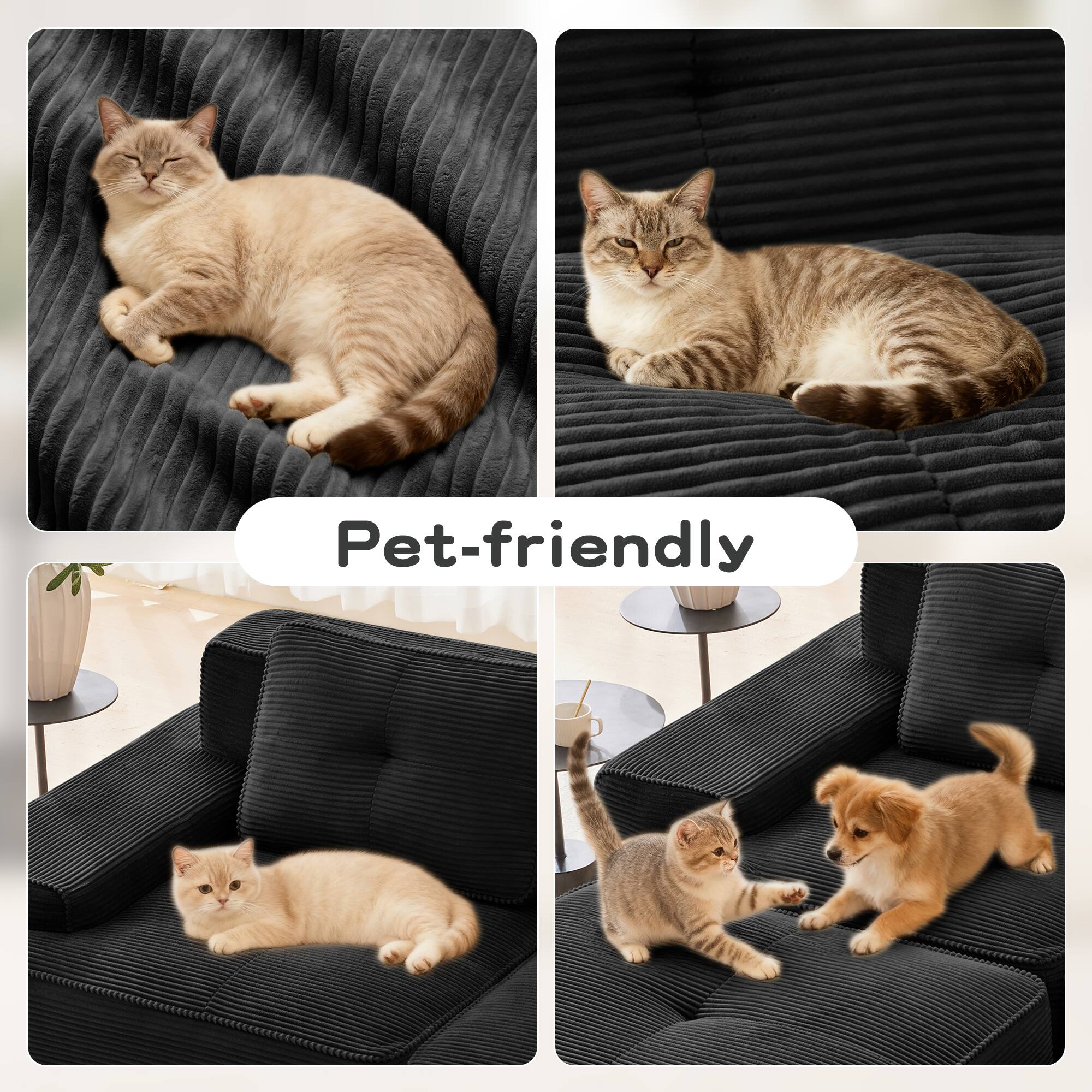 Alt View 8. LOVMOR - 4 Seater Corduroy Sectional Couch U Shaped Modular Deep Seat Storage Ottoman No Assembly Tufted For Soft TV XL - Black.