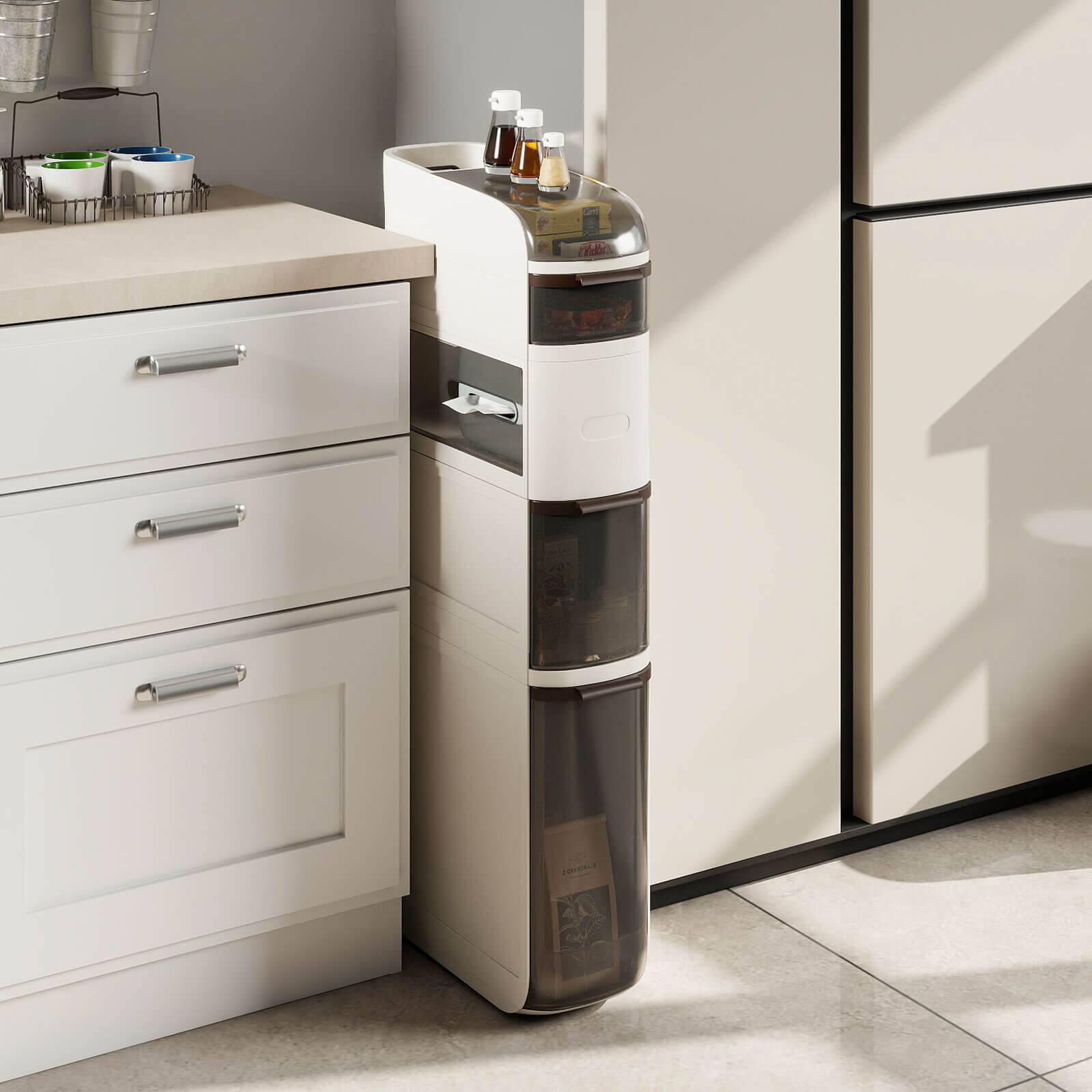 Alt View 4. Costway - Costway 5-Tier Narrow Bathroom Storage Cabinet with Drawers Tissue Box Wheels for Kitchen - White.