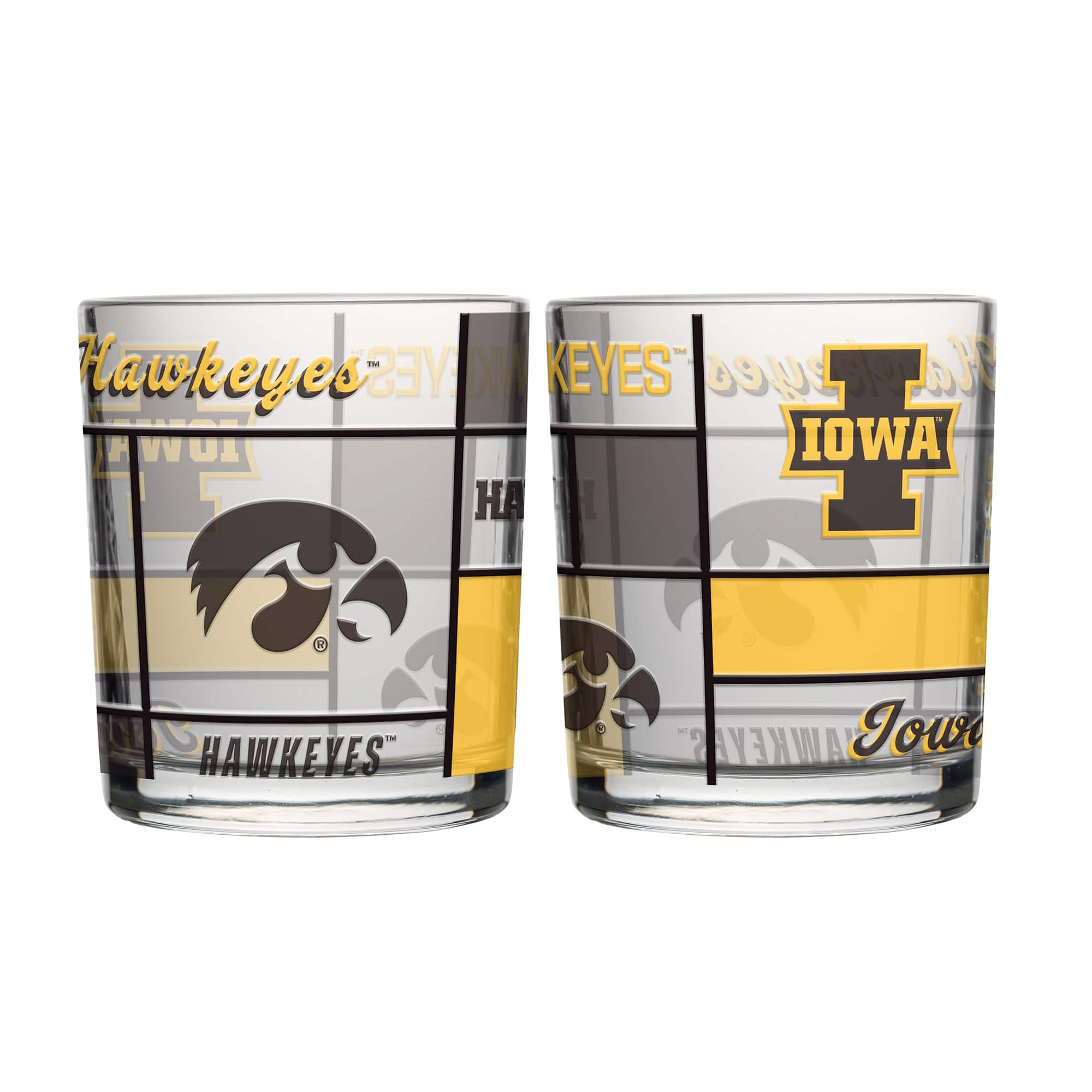 Logo Brands - Iowa Hawkeyes 12oz. Quilted Stained Two-Pack Rocks Glass Set - Multicolor