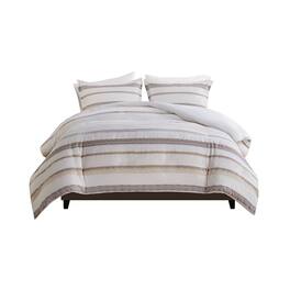 Gracie Mills - Ismael Clipped Jacquard Stripe 3-Piece Duvet Cover Set - Neutral