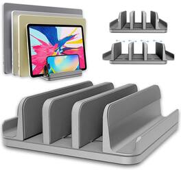 HongFei - Vertical Laptop Stand Holder 5 Slots, Aluminum Space-Saving Laptop Holder, Adjustable Size Dock for MacBook/Surface/PC - Space Gray