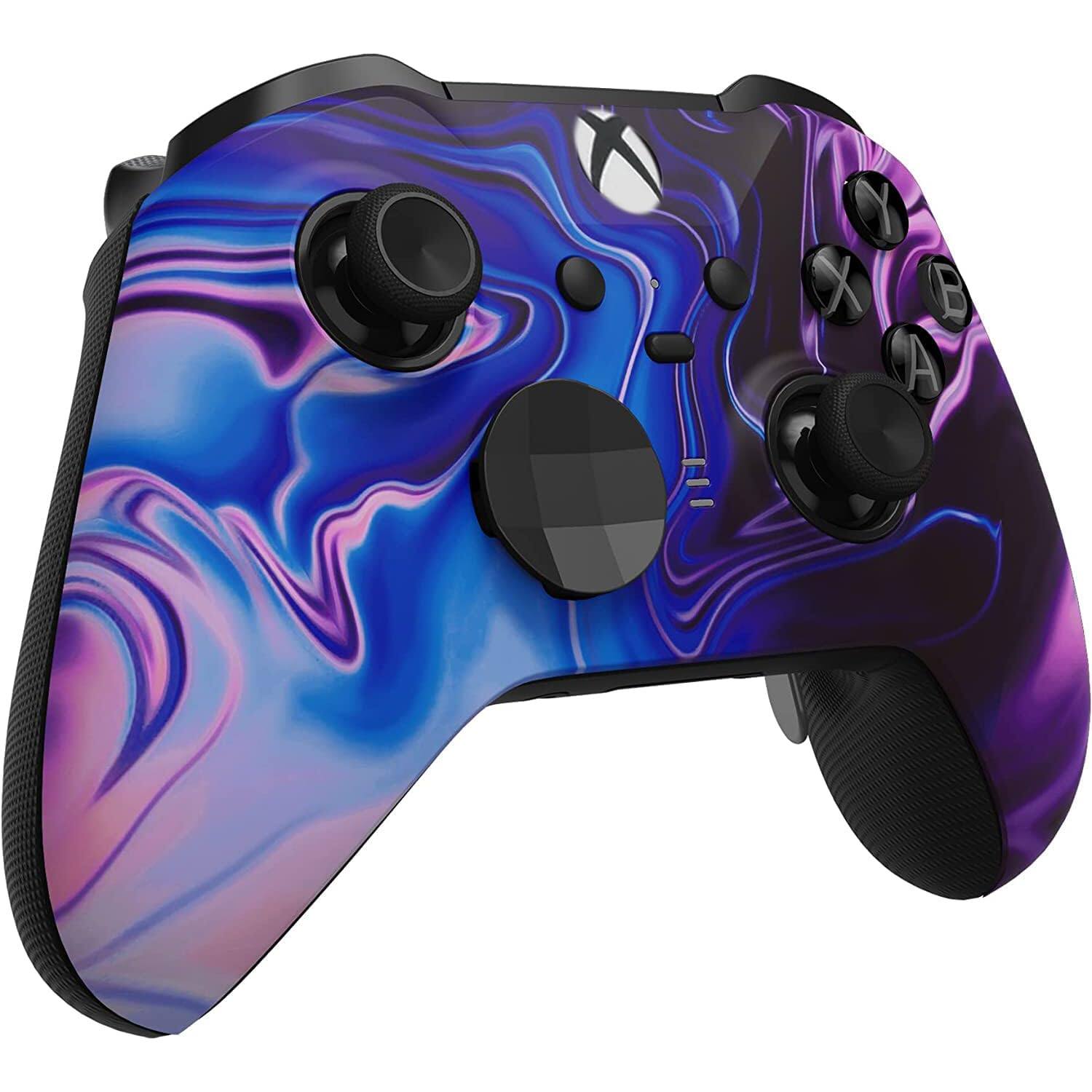 Left. Custom Controllerzz - Custom Elite Series 2 Wireless Controller for Xbox Series X, Xbox Series S, Xbox One - Blue & Purple Swirl.