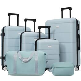 Ecooso - 6-Piece ABS Hard Shell Luggage Set with Duffel & Toiletry Bag, Password Lock, Double Spinner Wheels, 16/20/24/28 - Light Blue