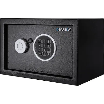 Front. Barska - 0.41 Cu Ft Digital Keypad Security Safe-Compact Steel Lock Box with Deadbolts - Black.