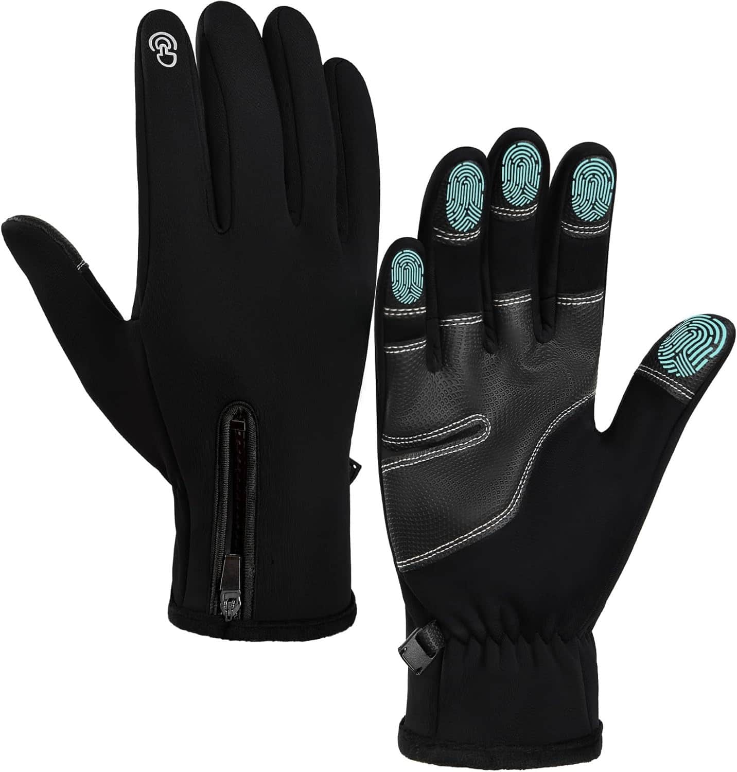 Cozy Serene - Zipper Winter Gloves for Men Women, Thermal Touchscreen Gloves Waterproof Windproof for Cycling - Black-Small