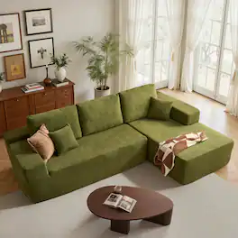 Ovios - 104" Modular Sectional Sofa with Chaise, Modern L Shaped Couch for Living Room - Green(Sherpa, Right Facing)