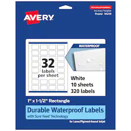 Avery - 1" x 1-1/2" Waterproof Rectangle Labels, 320 Labels - White