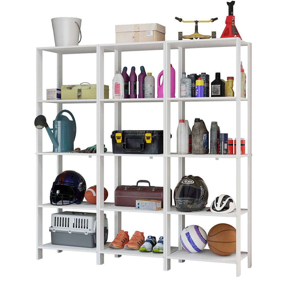 Angle. Madesa - Madesa Garage Storage Rack with 15 Open Shelves 70"L Multiuse Modular Organization Cabinet for Tools - White - White.