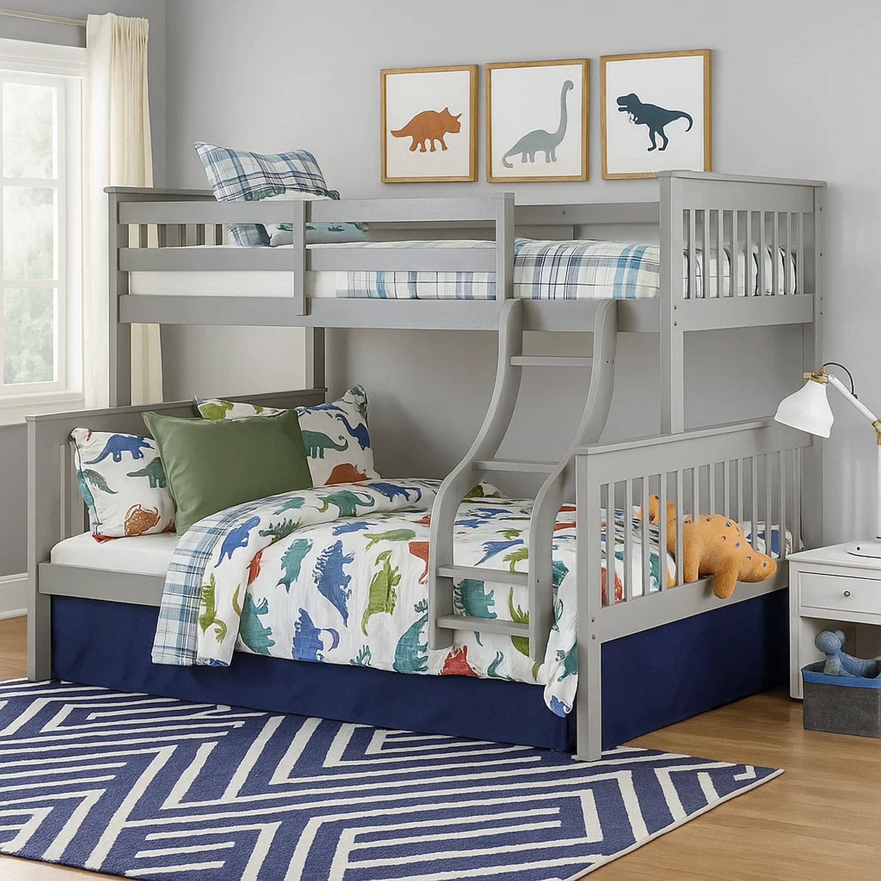 Alt View 6. Manhattan Lane - Rita Twin over Full Bunk Bed, Slatted Frame, Fixed Ladder - Gray, Light Brown.