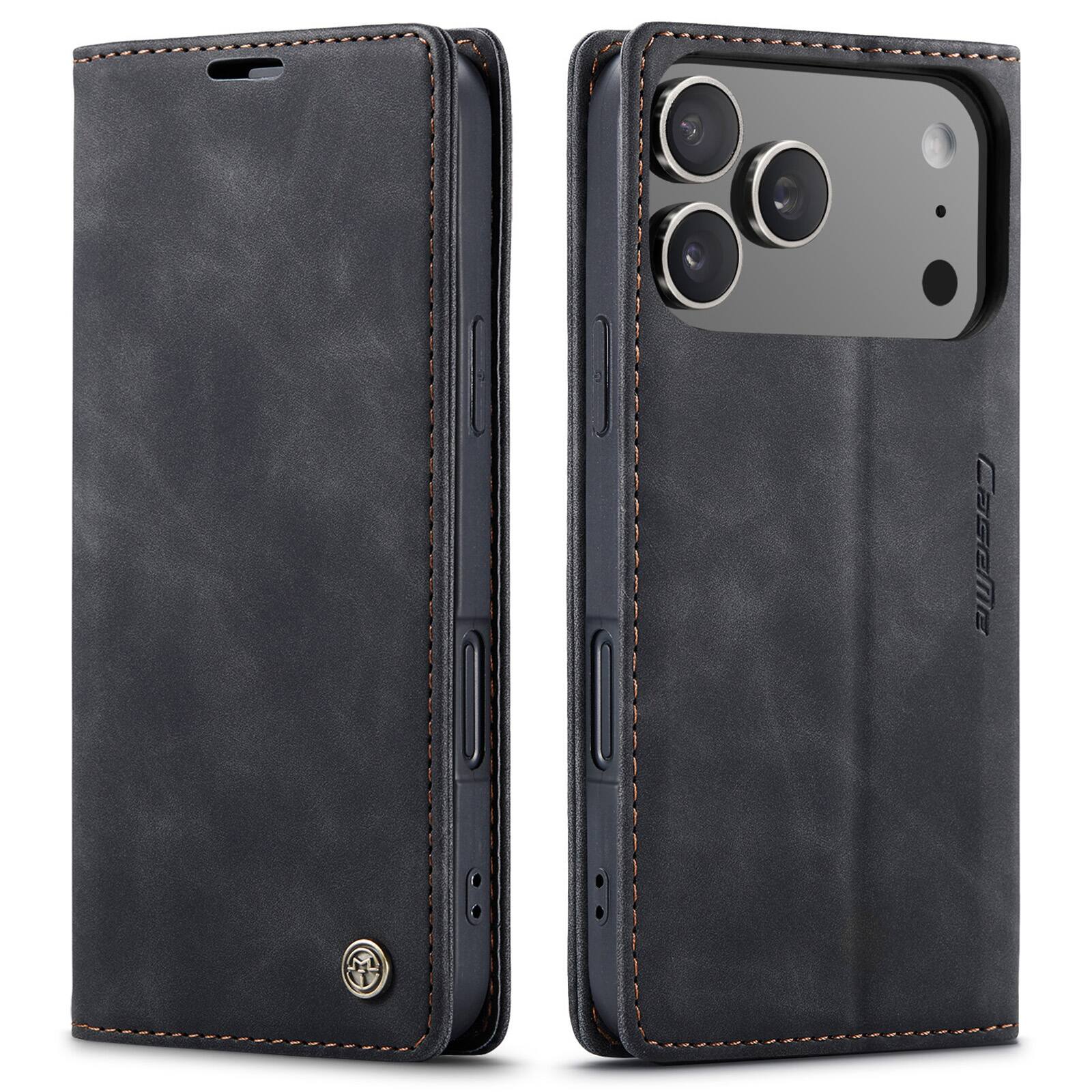 Angle. UUCOVER - Wallet Case for Apple iPhone 18 Pro,Magnetic PU Leather+TPU Card Slots Case Shockproof Flip Stand Cover - Black.