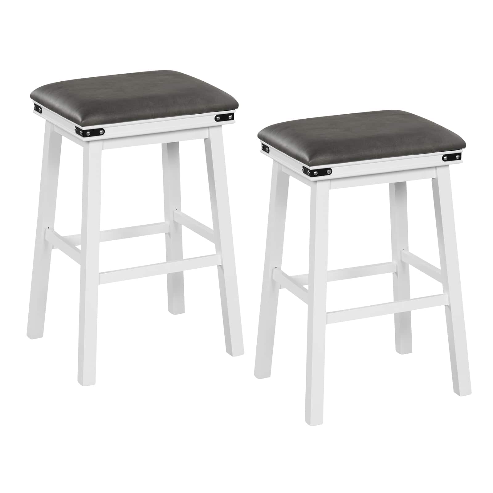 Ecooso - Counter Height Bar Stools Set of 2, 30 Inch Acacia Wood Frame with Footrest - White