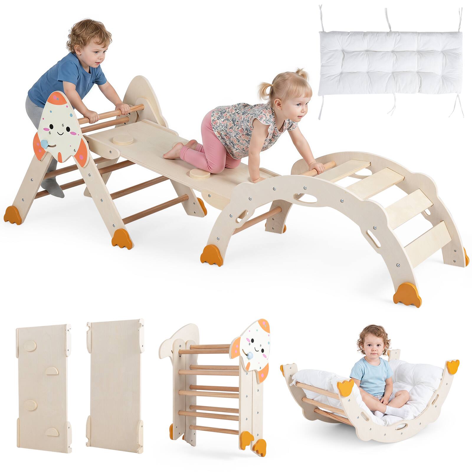 Alt View 9. Costway - Costway 8-in-1 Climbing Toys for Toddlers with Triangle Ladder, Convertible Ramp, Indoor - Natural.