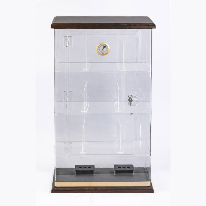 Angle. Prestige - Volterra Wood Cigar Humidor Display - Rich Walnut Finish.