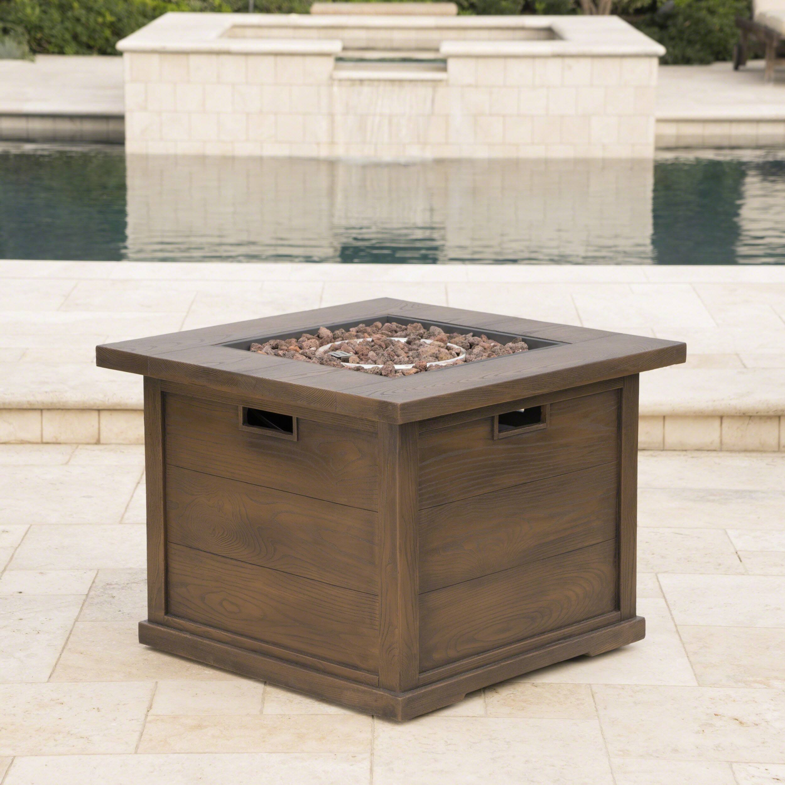Front. APRILSOUL - Outdoor Patio 24 inch H x 32 inch W Square Gas Burning MgO Fire Pit Tank Inside Brown Wood Pattern 40000 BTU - Brown.