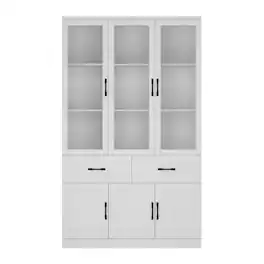 FUFU & GAGA - FUFU&GAGA Tempered Glass - Door Buffet Cabinet: Silent Slides for Dining Room Storage Pantry - White
