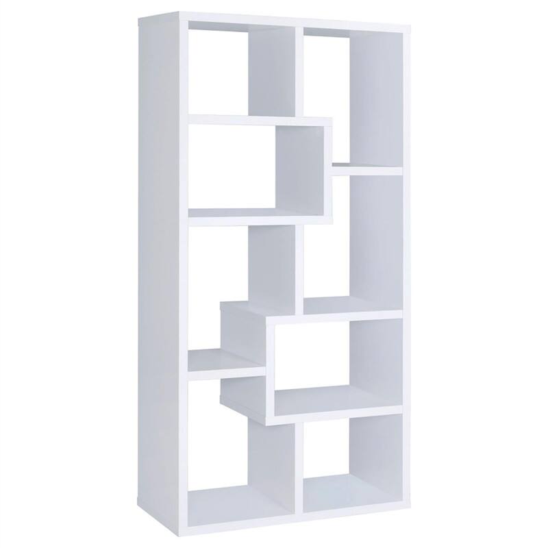 Angle. HTUTWOO - 8-Shelf Geometric Bookcase-Wooden Open Back Bookshelf,70.75" Tall Vertical Storage Display Shelving Unit for Living Room - White.