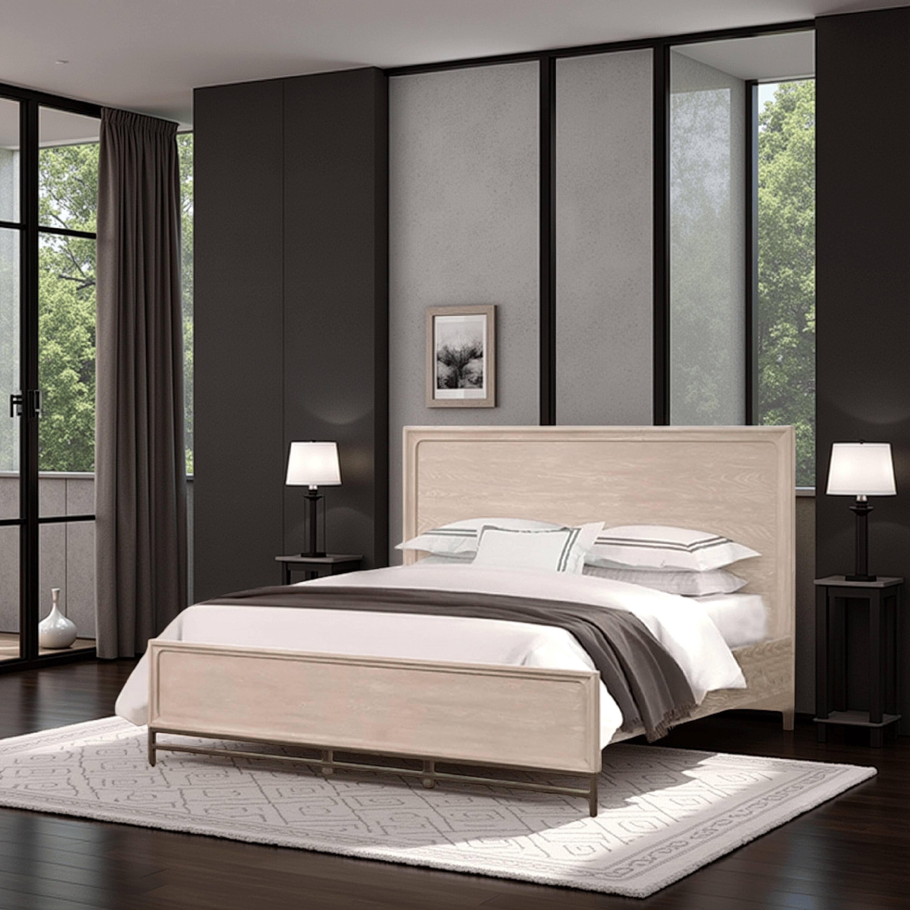 Alt View 5. Manhattan Lane - Rozie Queen Bed with Panel Style Headboard, Light Oak Brown Solid Wood - Light Oak Brown, Bronze.