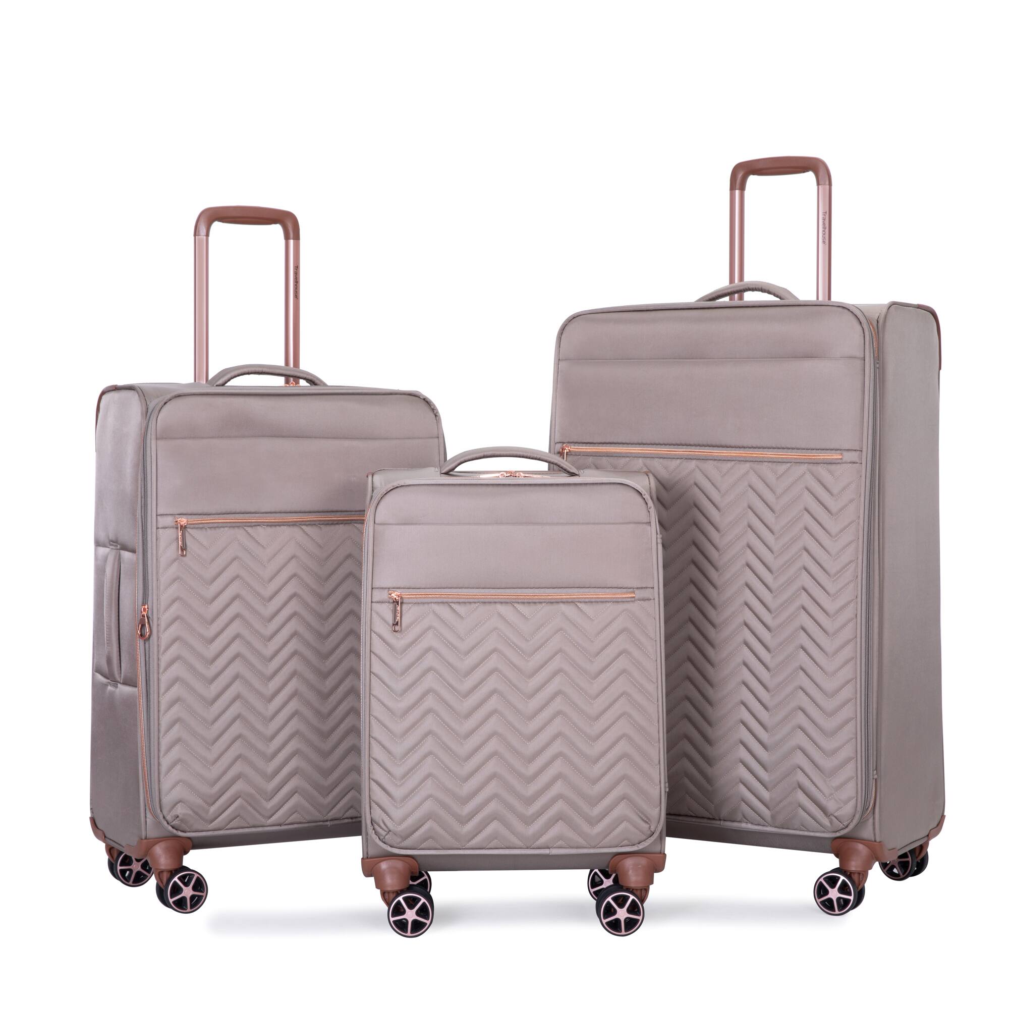 Alt View 1. Ecooso - 4 Piece Softshell Suitcase Set Lightweight Spinner Luggage for Travel and Business - khaki.
