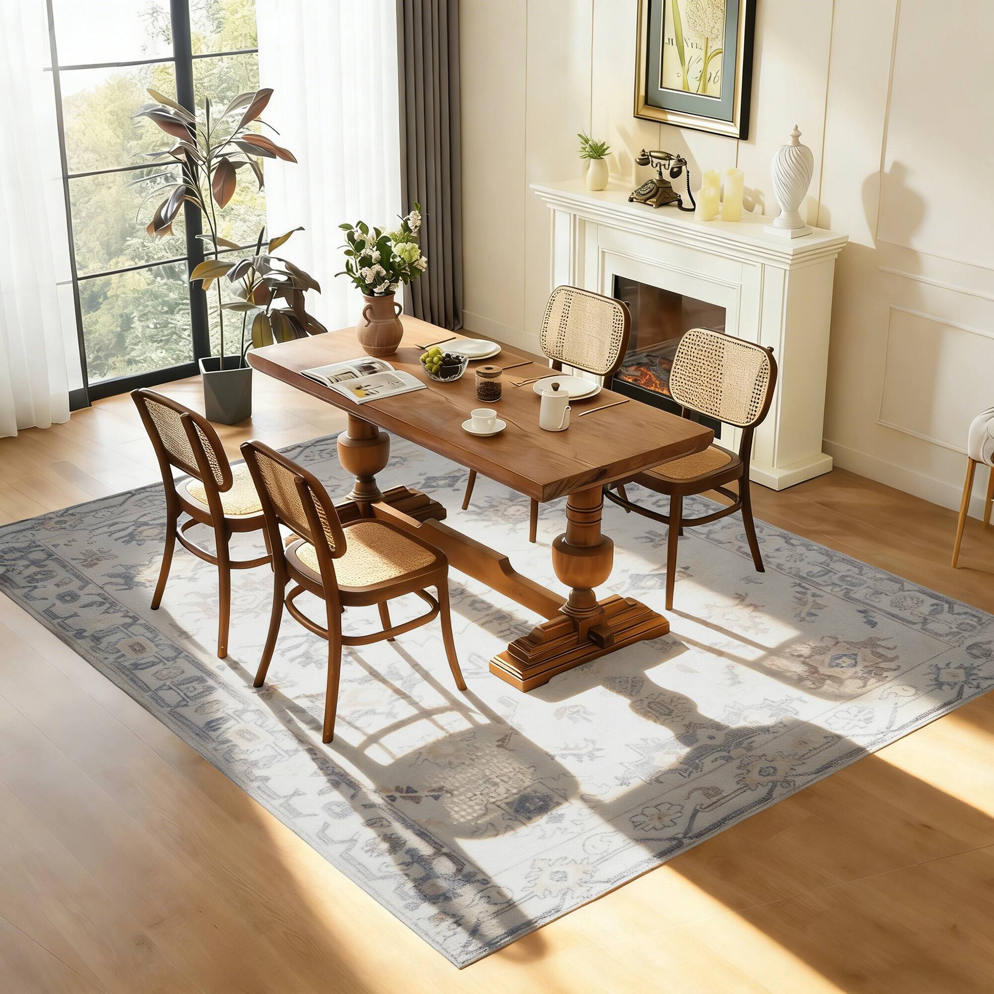 Back. RYHNUYNE - 5x7 Area Rug, Washable Area Rug Non Slip Rugs for Living Room,  Soft Easy Clean Carpet for Bedroom Dining Room Home - Grey.