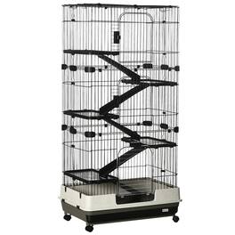 Pawhut - 6-Level Small Animal Cage Rabbit Hutch with Wheels, Removable Tray, Platform and Ramp for Bunny, Chinchillas