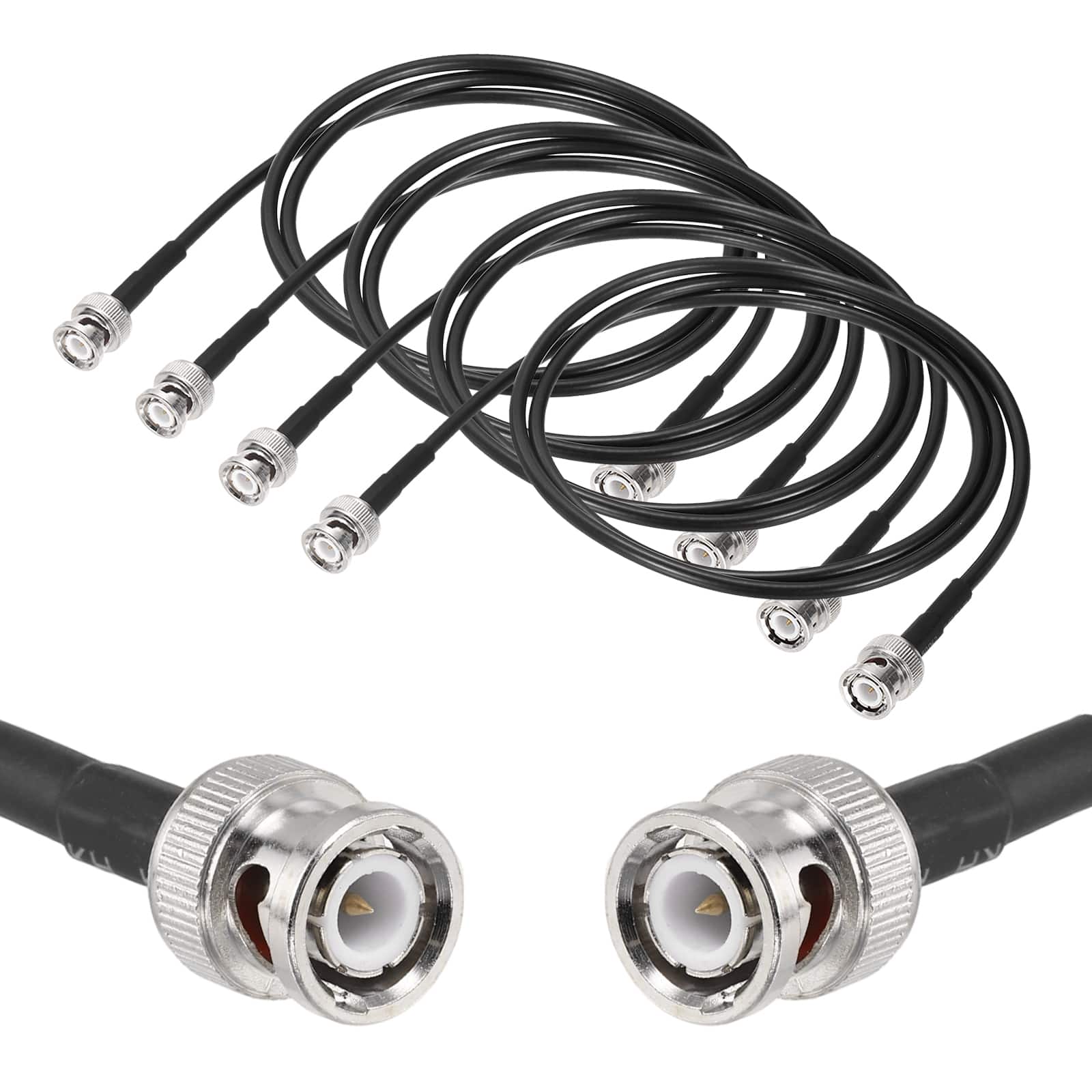 Unique Bargains - 4pcs RG58 Coaxial Cable BNC Male to BNC Male 50 Ohm 4ft - Black