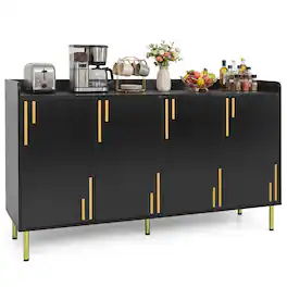 Costway - Buffet Cabinet, 55" Long Sideboard with 4 Doors, 5 Metal Legs for Living Room - Black
