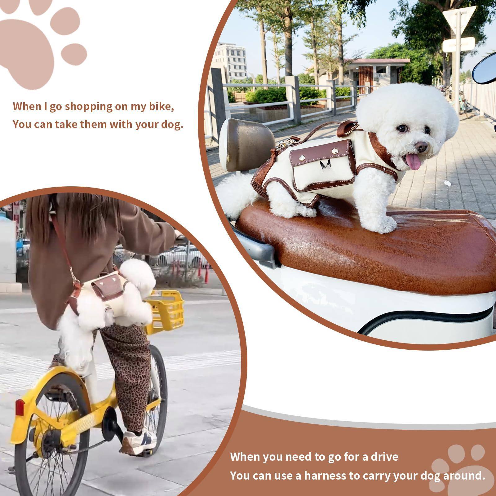 When I go shopping on my bike, you can take them with your dog.

When you need to go for a drive, you can use a harness to carry your dog around.