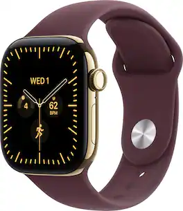 Apple Watch Series 12 (GPS + Cellular) 42mm Titanium Case with Burgundy Sport Band - S/M - Radiant Gold - (2026)