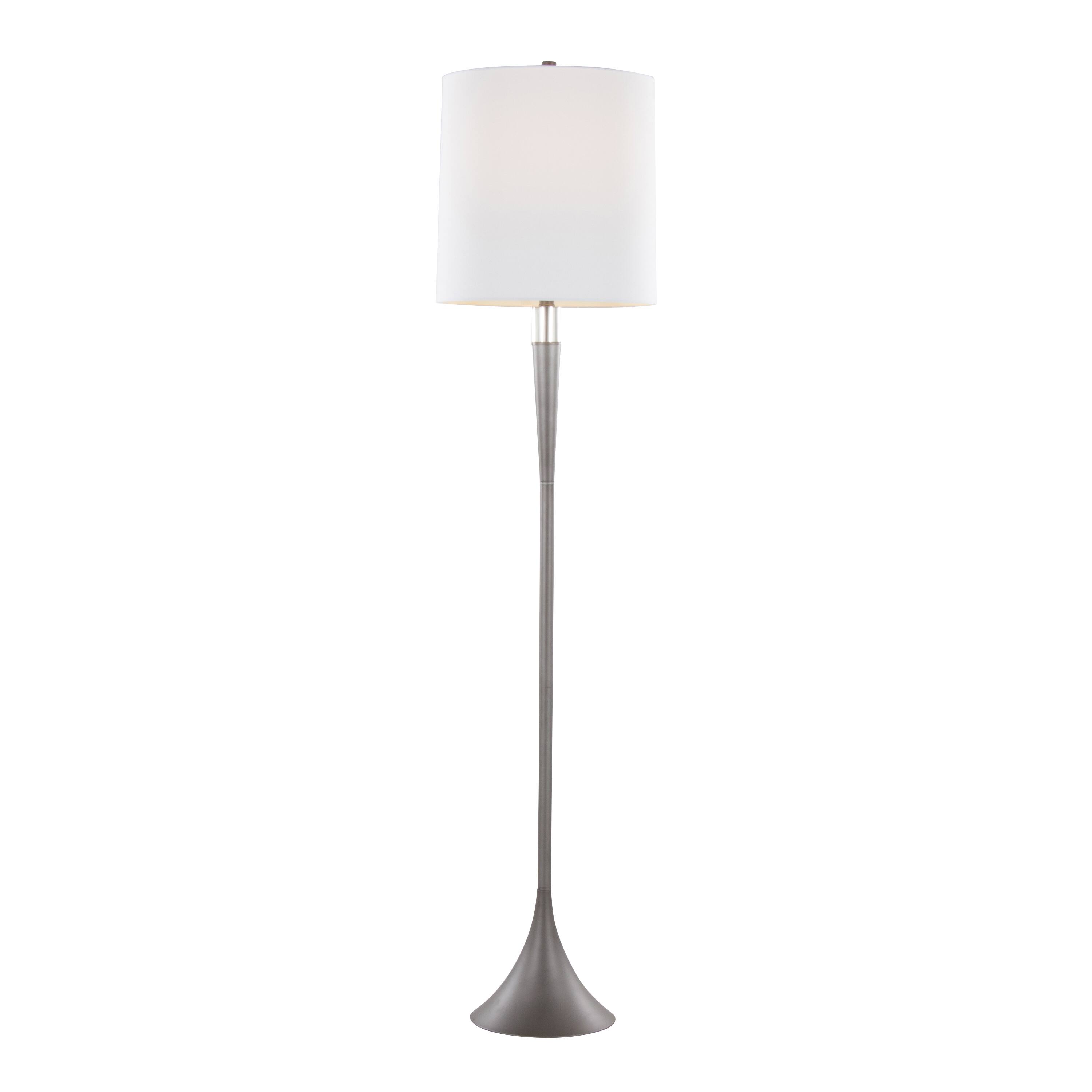 Alt View 6. Loheer - Loheer Crystal Floor Lamp Set of 2 White Linen Shade 64.5 Inch Tall Cast Iron Standing Lamps for Bedroom Living Room - Cast Iron.
