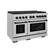 Left. ZLINE - ZLINE Autograph 48 in. Paramount Satin Steel Gas Range w/ 8 Burners & Black Accents (SGRSZ-48-MB) - Stainless Steel.