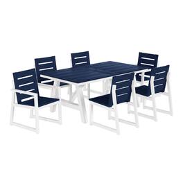 WestinTrends - Cape May 7-Piece HDPE Outdoor Furniture Patio Dining Table With Umbrella Hole and Chairs Set For 6 - Navy Blue