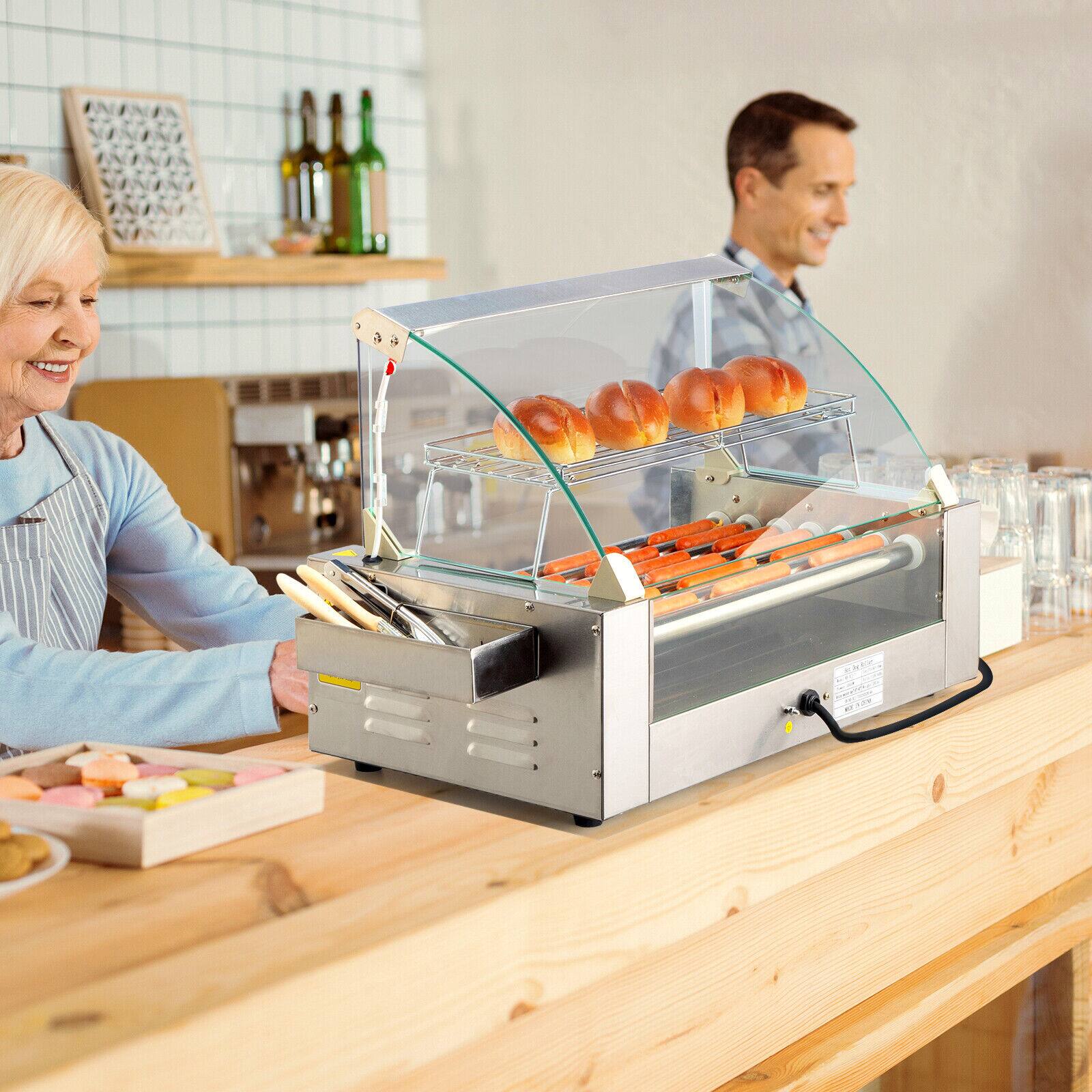 Alt View 4. Winado - Electric 18 Hot Dog 7 Roller Grill Cooker Machine with Cover, Commercial Grade - Silver.