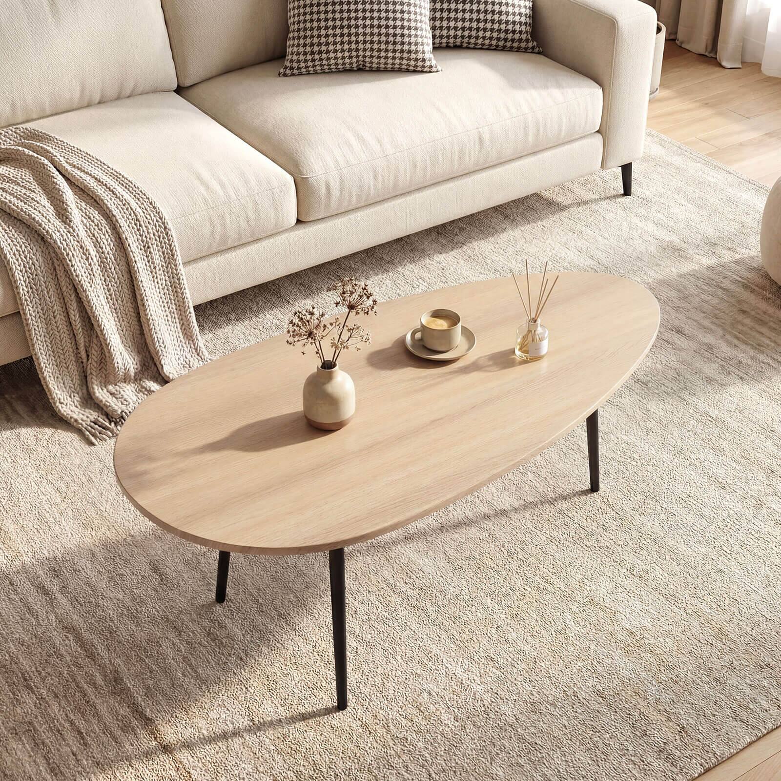 Alt View 1. Costway - Costway Oval Coffee Table with Sturdy Metal Construction & Compact Design, Retro Sofa Table - Natural.