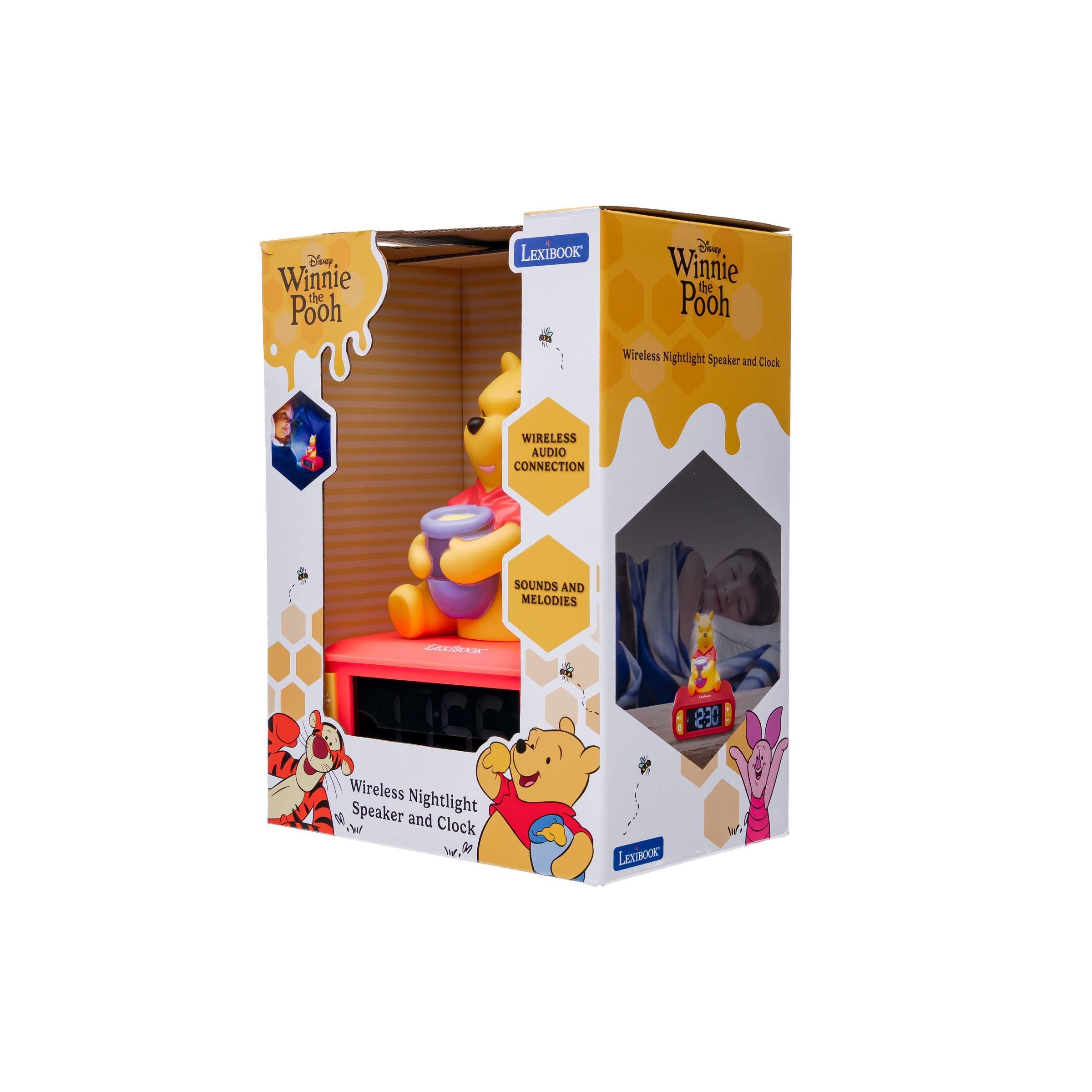 Disney Winnie the Pooh  
LEXIBOOK  
Disney Winnie the Pooh Wireless Nightlight Speaker and Clock  
WIRELESS AUDIO CONNECTION  
SOUNDS AND MELODIES  
LEXIBOOK  
Wireless Nightlight Speaker and Clock