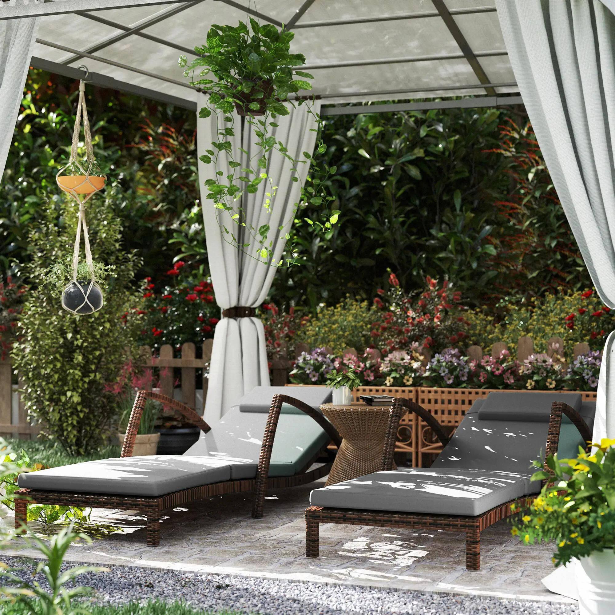 Left. Resenkos - Resenkos Set Of 2 Wicker Chaise Lounge Chairs With 5-Way Back Support， Adjustable Patio Loungers, Gray - Gray.